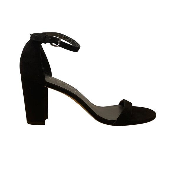 Stuart Weitzman Women’s Black Suede Ankle Strap Block Heel Sandals Size 9.5M - Picture 1 of 11